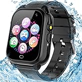 Kids Waterproof Game Watch Learning Toys with 26 Game HD Camera 1.44'' Touchscreen Pedometer Video Music Player Alarm Clock Calculator Smart Watch for Girls Boys 3-12 Years Old (Black)