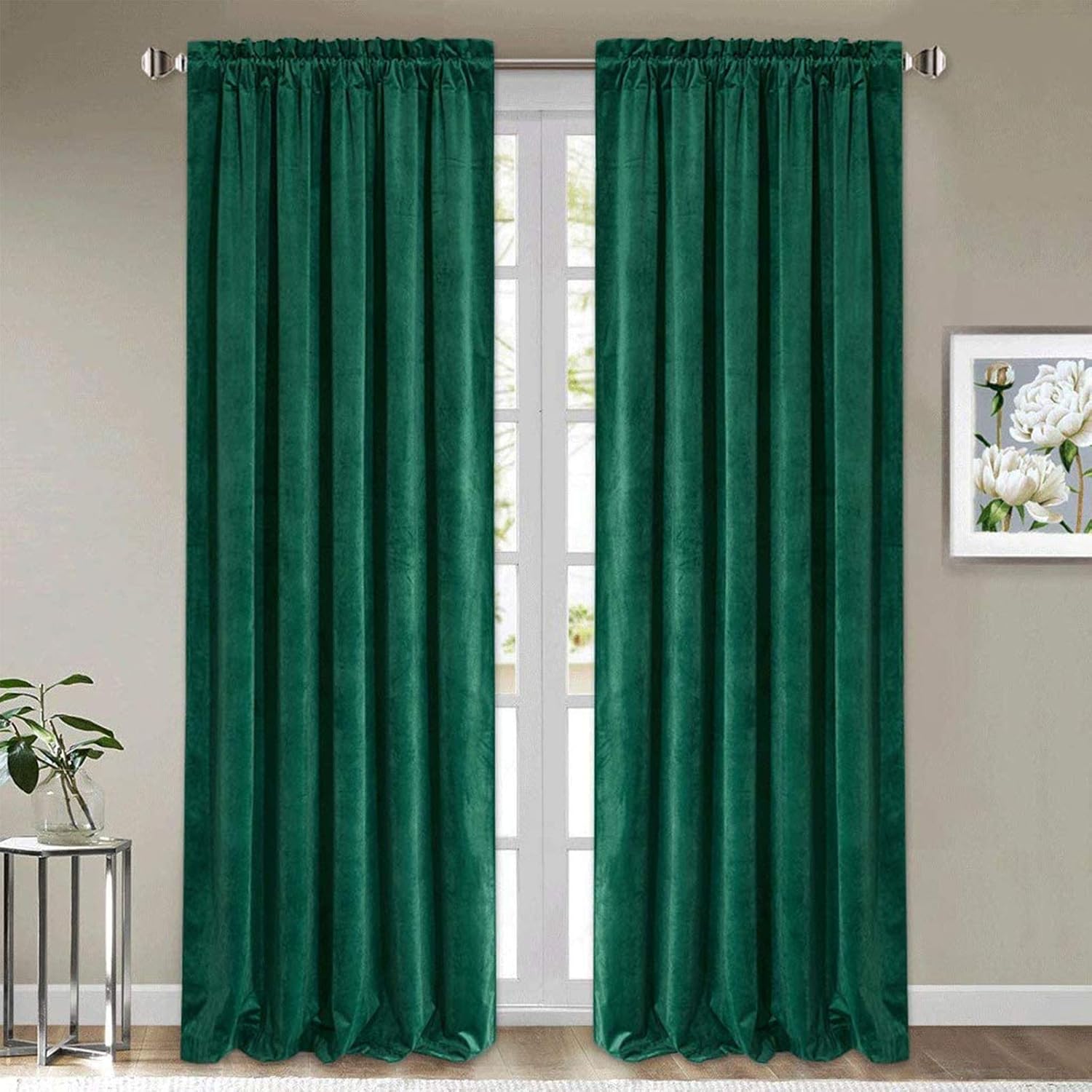 StangH Thick Velvet Curtains Green - Luxury Home Decor Blackout Insulated Velvet Curtain Panels Extra Long Wall Backdrops for Living Room Sliding Glass Door, Green, W52 x L108-inch, 2 Pieces