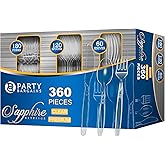 Party Bargains Disposable Cutlery set, SAPPHIRE Design, Clear Color, 360 Pieces: 180 Forks, 120 Spoons, 60 Knives