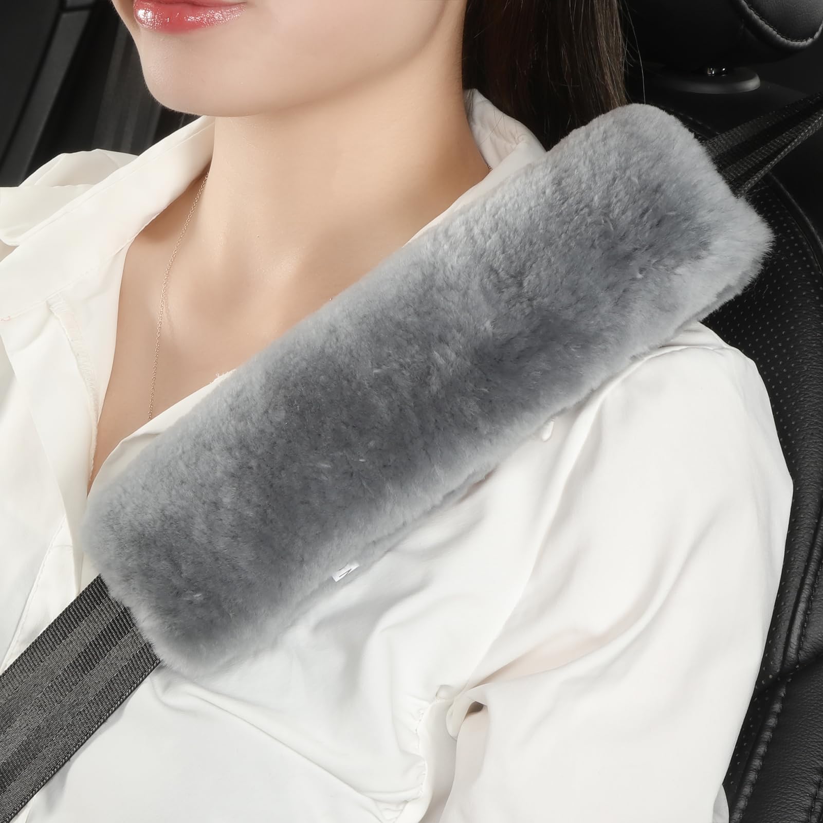 Photo 1 of **PARTIAL SET ONLY 1 ** AOGELAN 2 Pack Fluffy Fuzzy Genuine Sheepskin Car Seat Belt Cover Pad, Seatbelt Cushion for Soft Auto Lambswool Shoulder Strap Cushion Adults (2, Blue Grey)