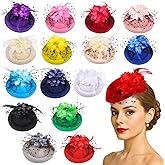 Homaisson 15 Pcs Tea Party Hats, Vintage Fascinators Hats for Women, Flower Feather Clip Headpieces, 20s Wool Felt Hats, Veil Cocktail Headwears with Double Clip, 15 Colors