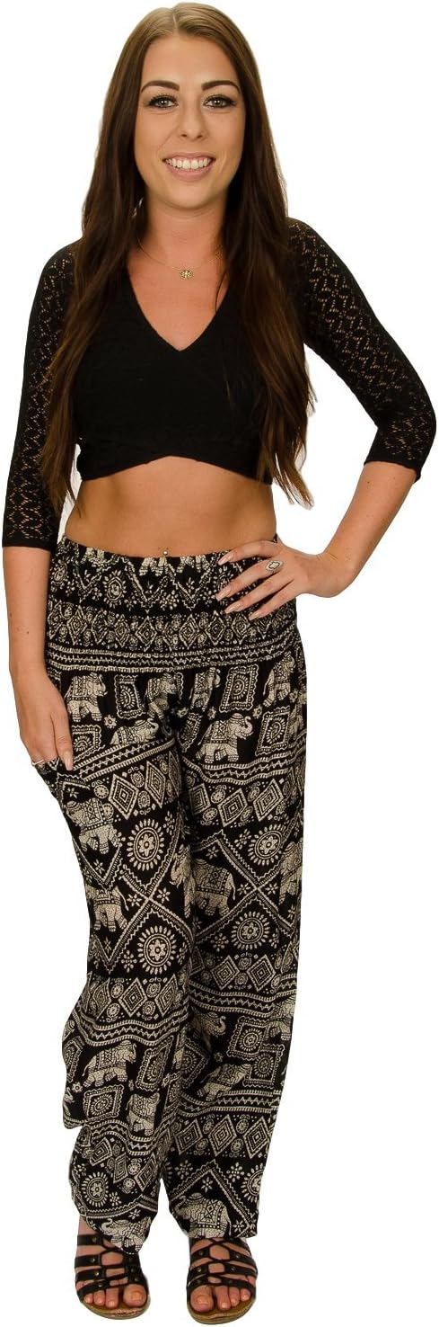 Happy Trunks Harem Pants Womens Plus Hippie Bohemian Yoga Elephant Beach Casual Lounge Comfortable Pants - S M L XL 2XL -