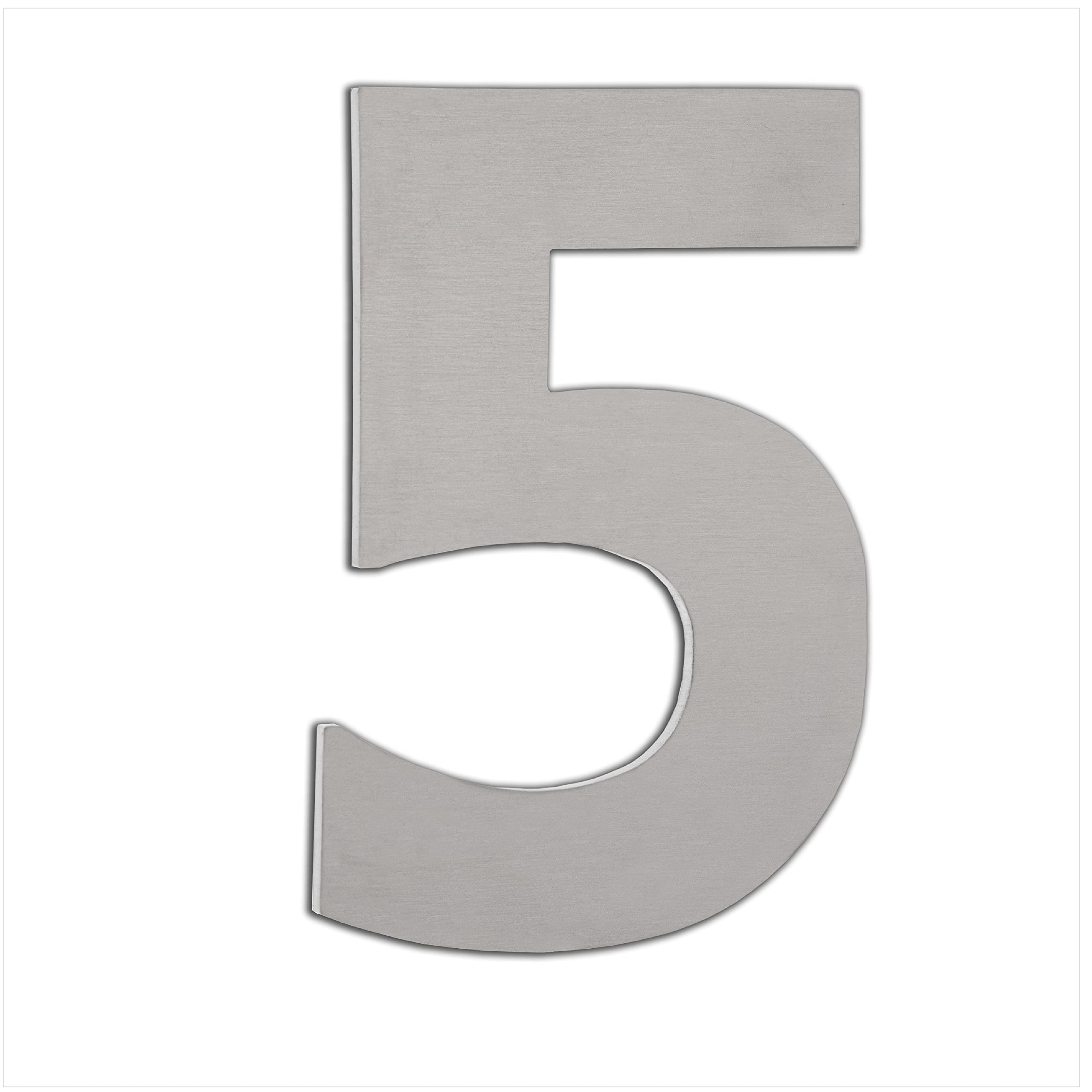 EVI Herrajes | House Number | 12cm Adhesive Stainless Steel Door Numbers | Waterproof | "5" Digit