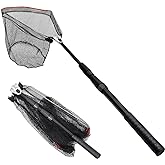 SANLIKE Aluminum Collapsible Telescopic Fishing Net for Ice Salt/Freshwater | Sturdy Pole, Non-Slip Rubber Handle, One-click Storage, Extended to 37in/43in/51in/69in/85in, Black, Blue, Green