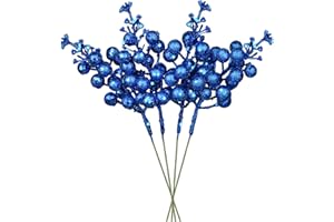 DearHouse 14 Pack Christmas Glitter Berries Stems, 7.8Inch Artificial Christmas Picks for Christmas Tree Ornaments, DIY Xmas Wreath, Crafts, Holiday and Home Decor (Dark Blue)