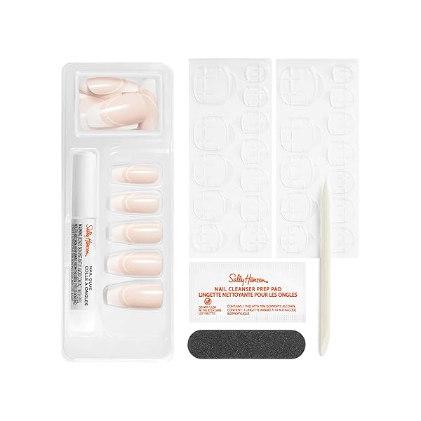 SALLY HANSEN SALON EFFECTS® PERFECT MANICURE, ON POINTE, PRESS ON NAILS, COFFIN SHAPED, NON-DAMAGING ADHESIVE TABS, FILE, AND ALCOHOL PAD INCLUDED