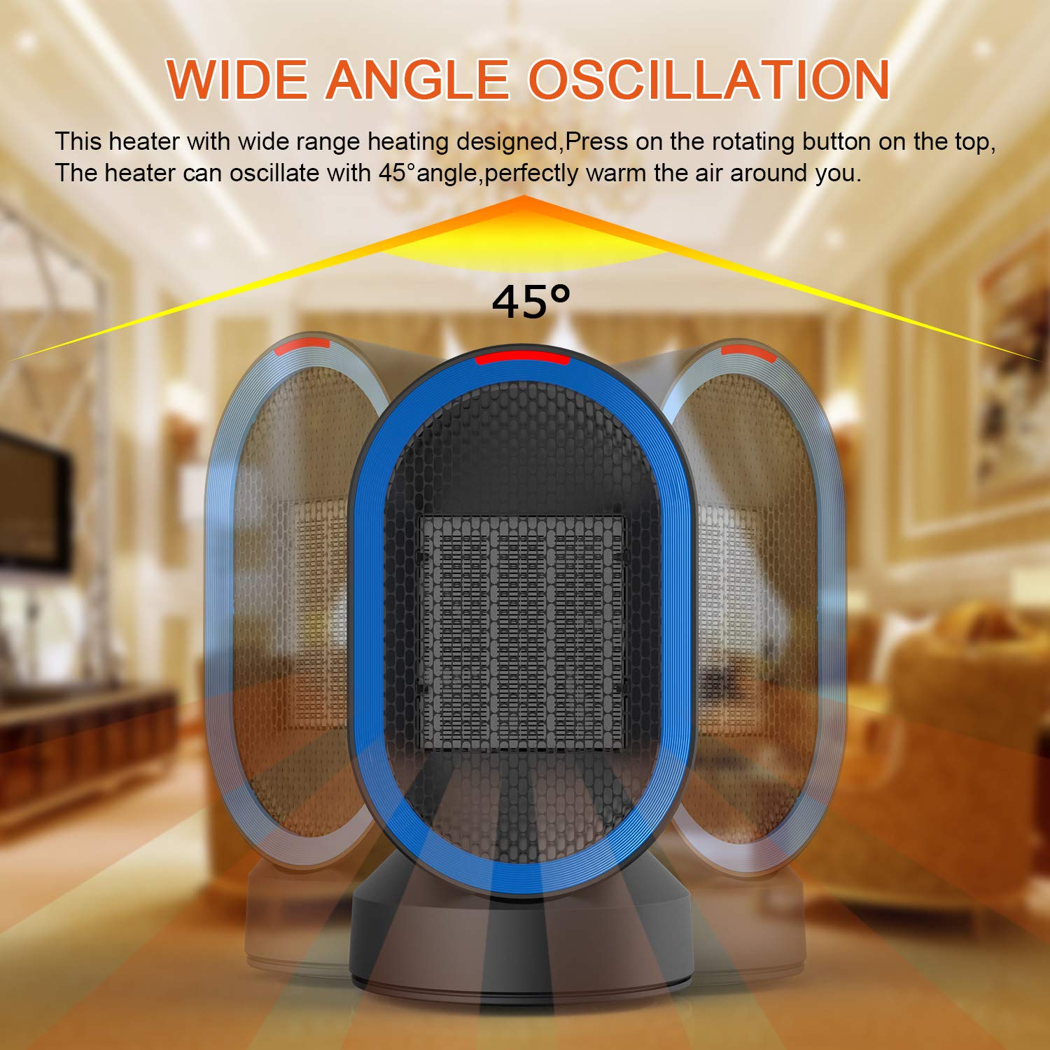 Ceramic Space Heater, Small Portable Electric PTC Heater with Auto-Oscillation,2s Quick Heating,Hot&Natural Wind,Tip-Over&Overheating Protection for Home Office Desk, 600 Watts