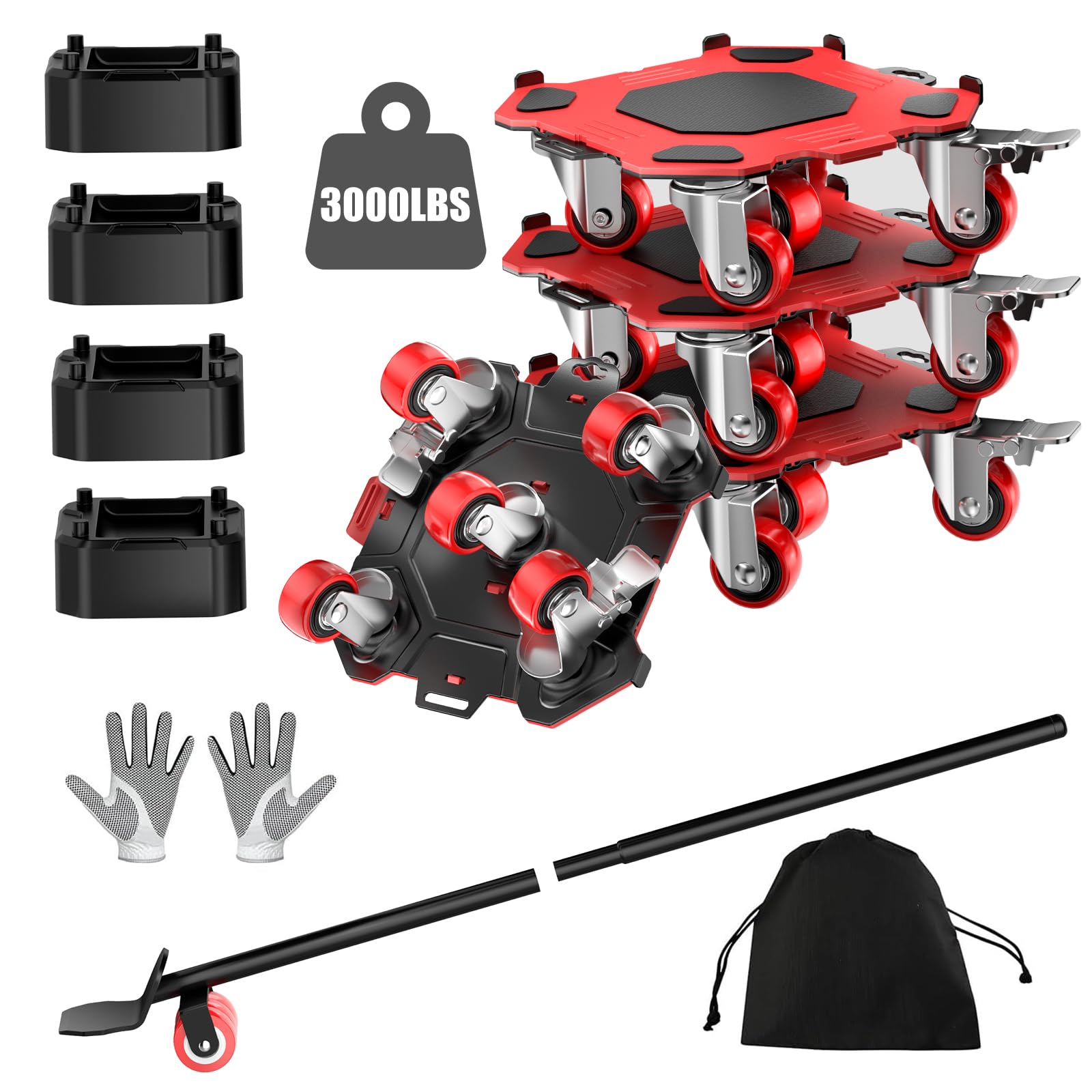 Photo 1 of LOYAL TIGER Furniture Dolly & Movers 4-Pack 3000lbs - Heavy Duty Interlocking Furniture Sliders with No Scratch Design, Safe for Hardwood Floors, for Sofa/Refrigerator/Piano Moving (Red, 7in)