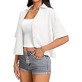 Rooscier Women's Collared Neck Button Drop Shoulder Half Sleeve Office Blouse Top