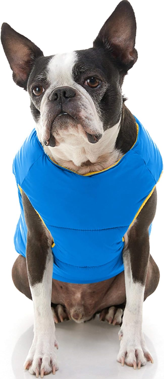 Gooby - Padded Vest Solid Blue Dog Jacket Coat Jumper with Zipper and Linen Ring Solid Blue Size XL, X-Large chest (23") - Image 5