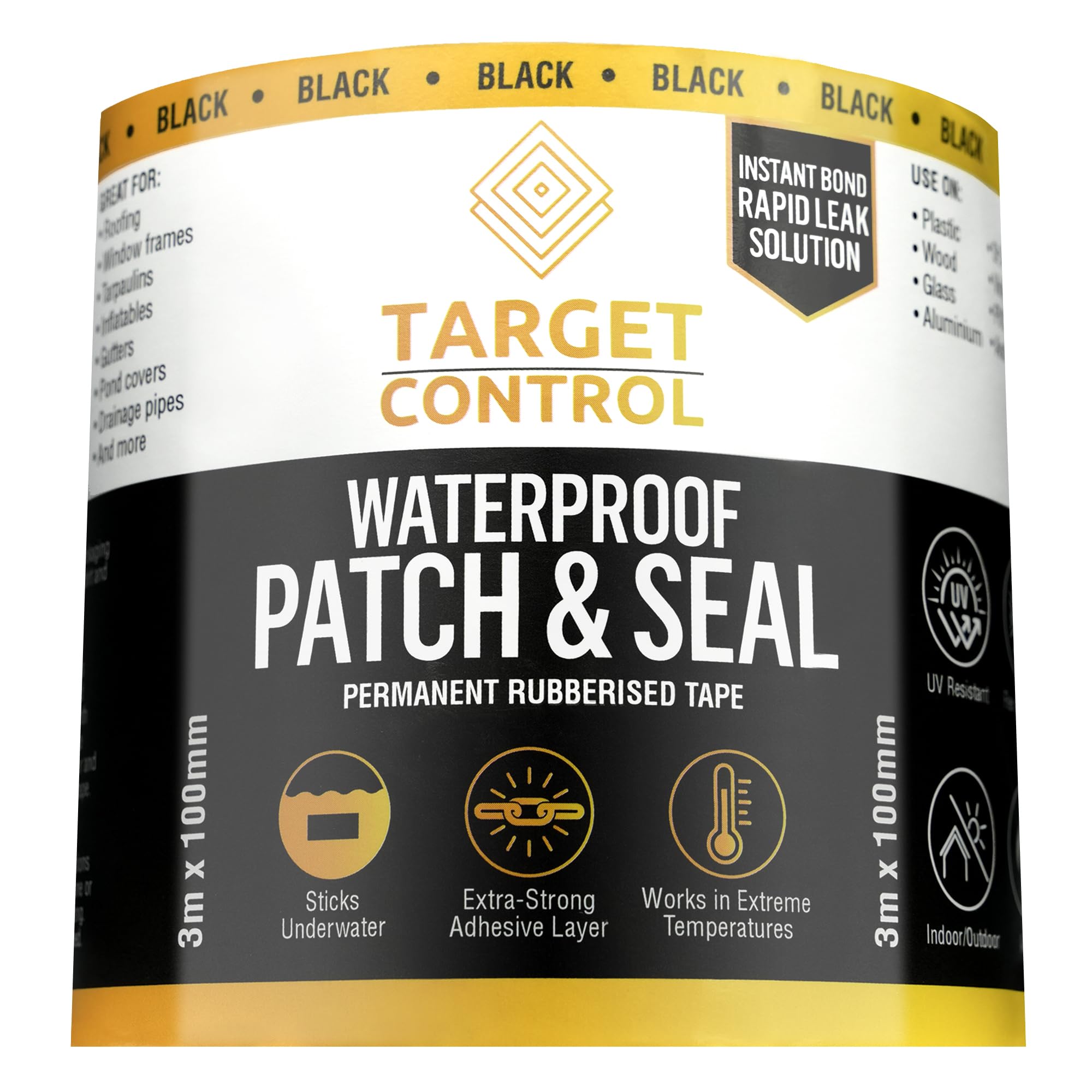 Target Control Pond Repair Tape Kit | Black 3M X 100MM | Black Butyl Pond Liner Repair Tape for Outdoor Use, Waterproof Patch & Seal Tape for Pond, Liner & Gutter Repairs