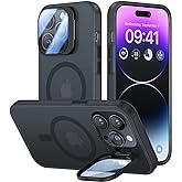 VOFATA for iPhone 13 Pro Max Case with Camera Cover Stand [Built-in 9H Camera Lens Protector][Fit for Magsafe] Military Grade Shockproof Translucent Matte Magnetic Phone Case 6.7",Black