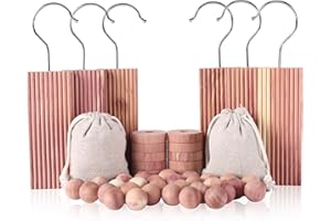 Brite Lightingtech Cedar Blocks for Clothes Storage 50PCs, Cedar Hangers 6pc, Cedar Balls 30pc, Cedar Rings 12pc and Cedar Sa