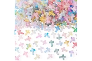 257pcs Cross Plastic Beads with Gold Foil Mini Religious Jesus Christian Loose Beads for Jewelry Making Necklace Earrings Key