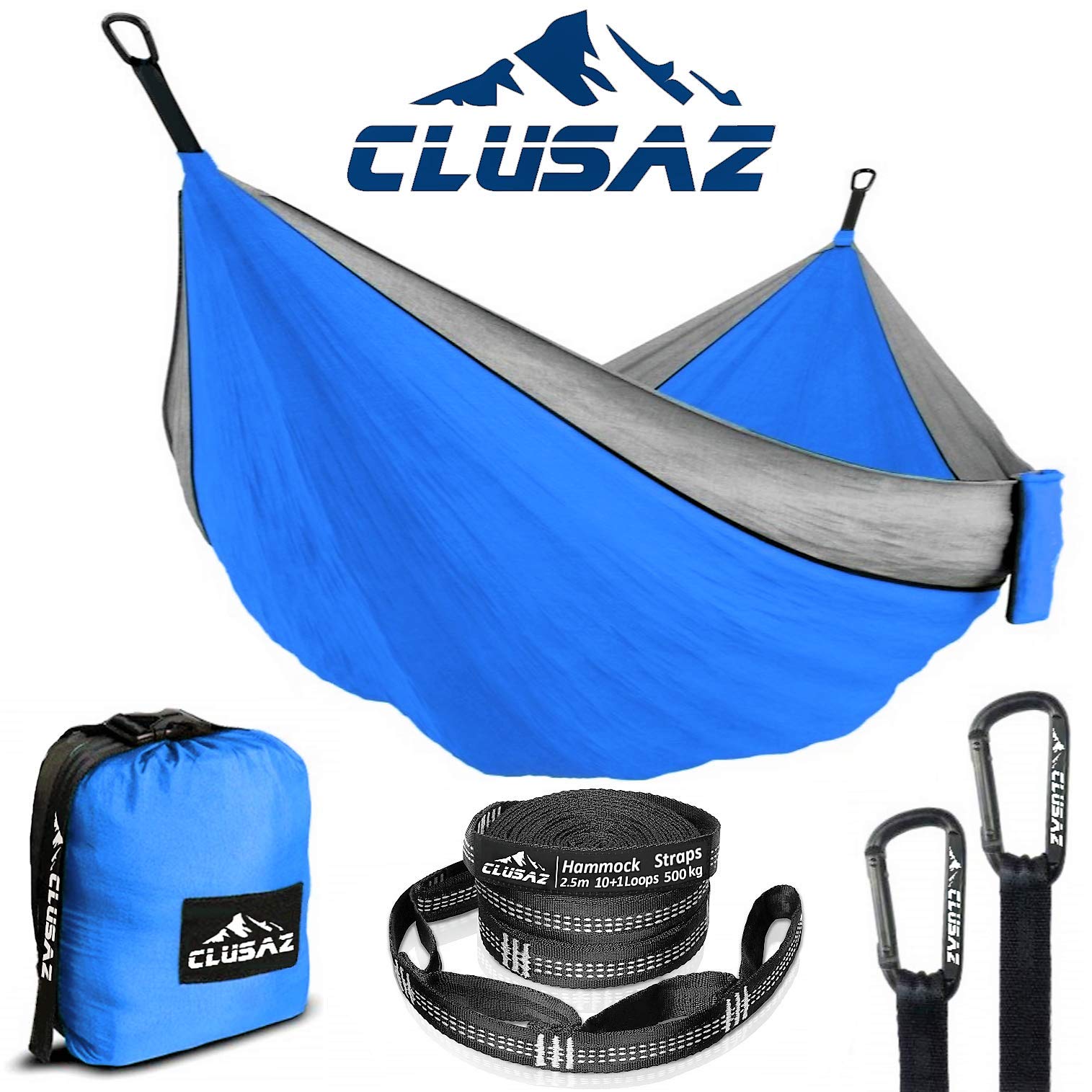 CLUSAZ Double Camping Hammock 300 x 200cm, Portable Swing Hammocks, with Tree Straps and Compression Bag for Outdoor, Indoor, Backpacking, Hiking, Camping Gear Equipment Essentials and Supplies