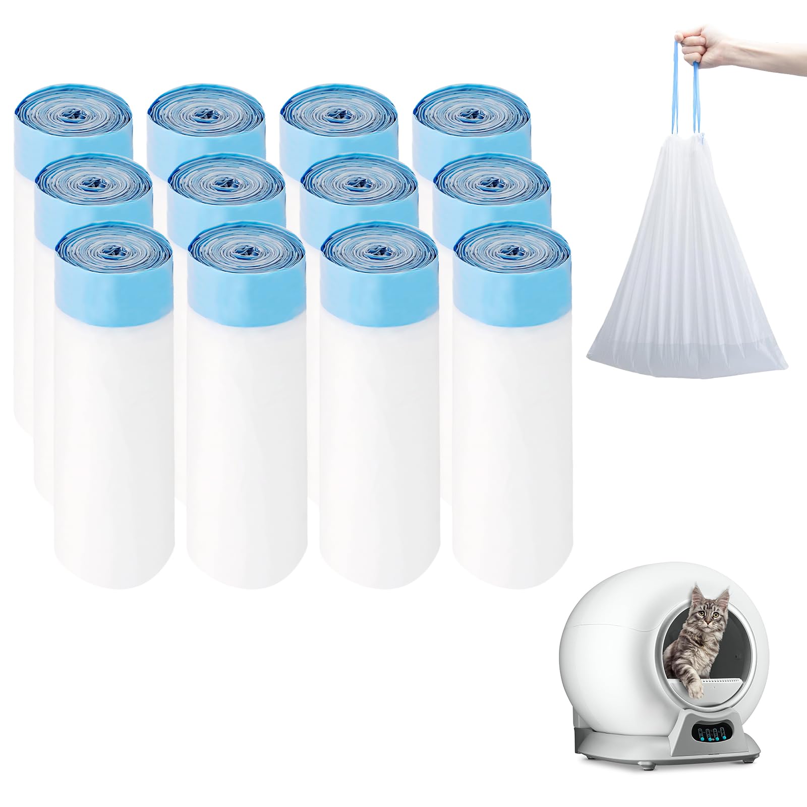 Photo 1 of 180 Count Cat Litter Box Liners Compatible with Petcove & Ducksky Automatic Self-Cleaning Cat Litter Box Bags - Drawstring Cat Litter Bags - Heavy Duty Tear-Resistant & Leak-Proof Refills