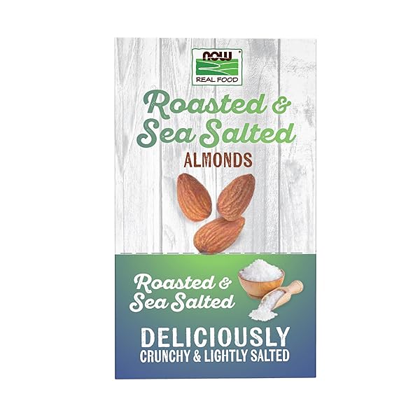 NOW FOODS, ALMONDS, ROASTED WITH SEA SALT, SOURCE OF PROTEIN, FIBER AND HEALTHY FATTY ACIDS, GROWN IN THE USA, CERTIFIED NON-GMO, 10 SINGLE PACKETS