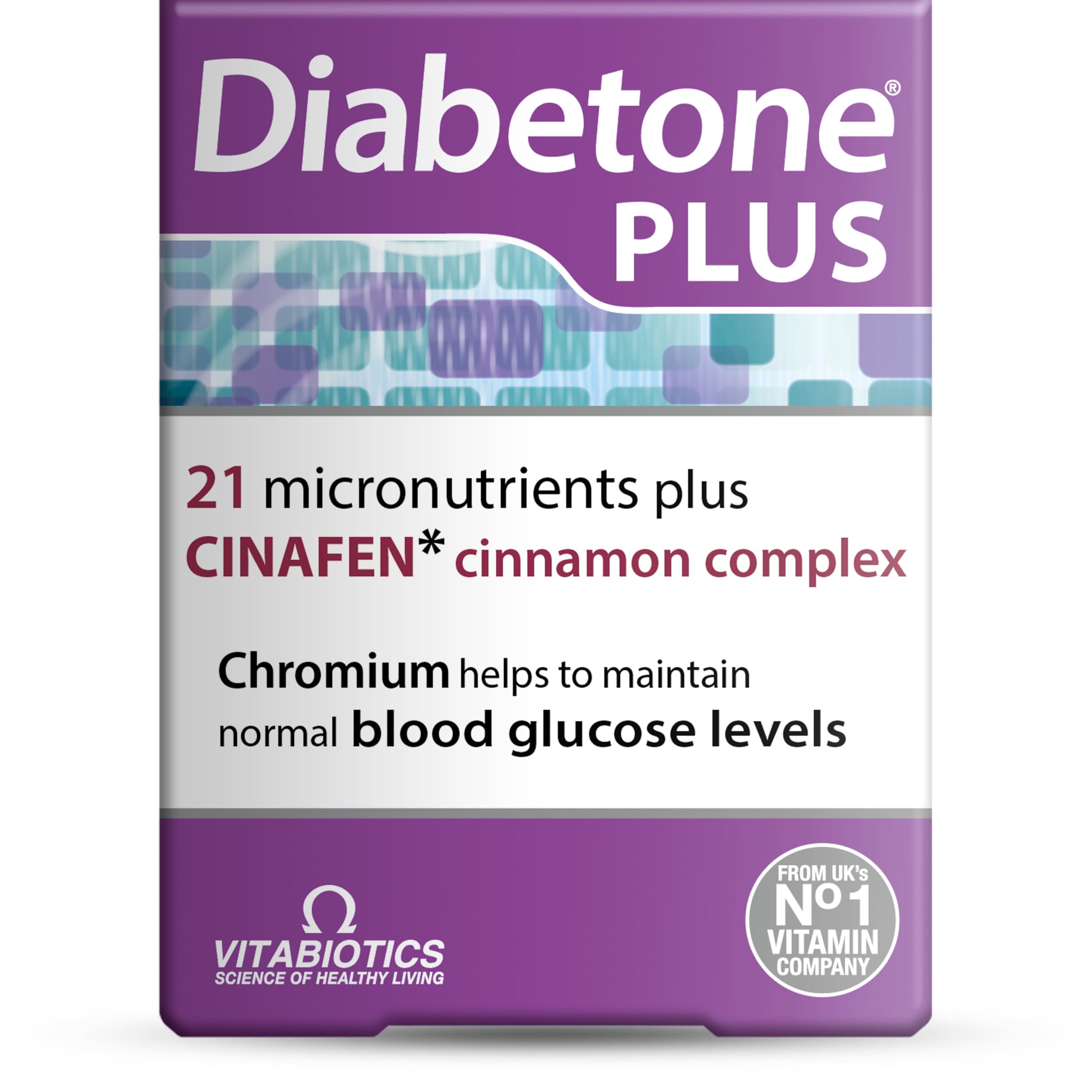Diabetone Plus with CINAFEN complex: Cinnamon, Fenugreek and Chromium and 21 micronutrients for improved Blood Sugar Level and Diabetes Management, by Vitabiotics