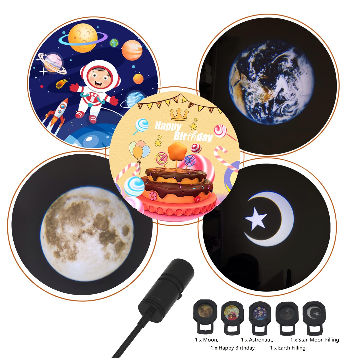 WELESHEI Moon Lamp USB Starlight Projector Earth Projection Astronaut Light Projector Happy Birthday Space Lights for Bedroom Galaxy 5 Pattern in 1 360° Rotatable Photography Background Led Lamps