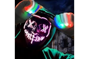 Halloween Mask with LED Gloves Kit, LED Costume Scary Mask EL Wire Light Up Mask for Halloween Costume Festival Cosplay
