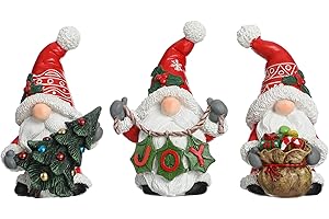 Funoasis 3PCS Resin Christmas Gnomes Statues Handmade Holiday Scandinavian Gnome Ornaments Small Thanksgiving Xmas Birthday Gifts Figurines Farmhouse Table Tiered Tray Decorations