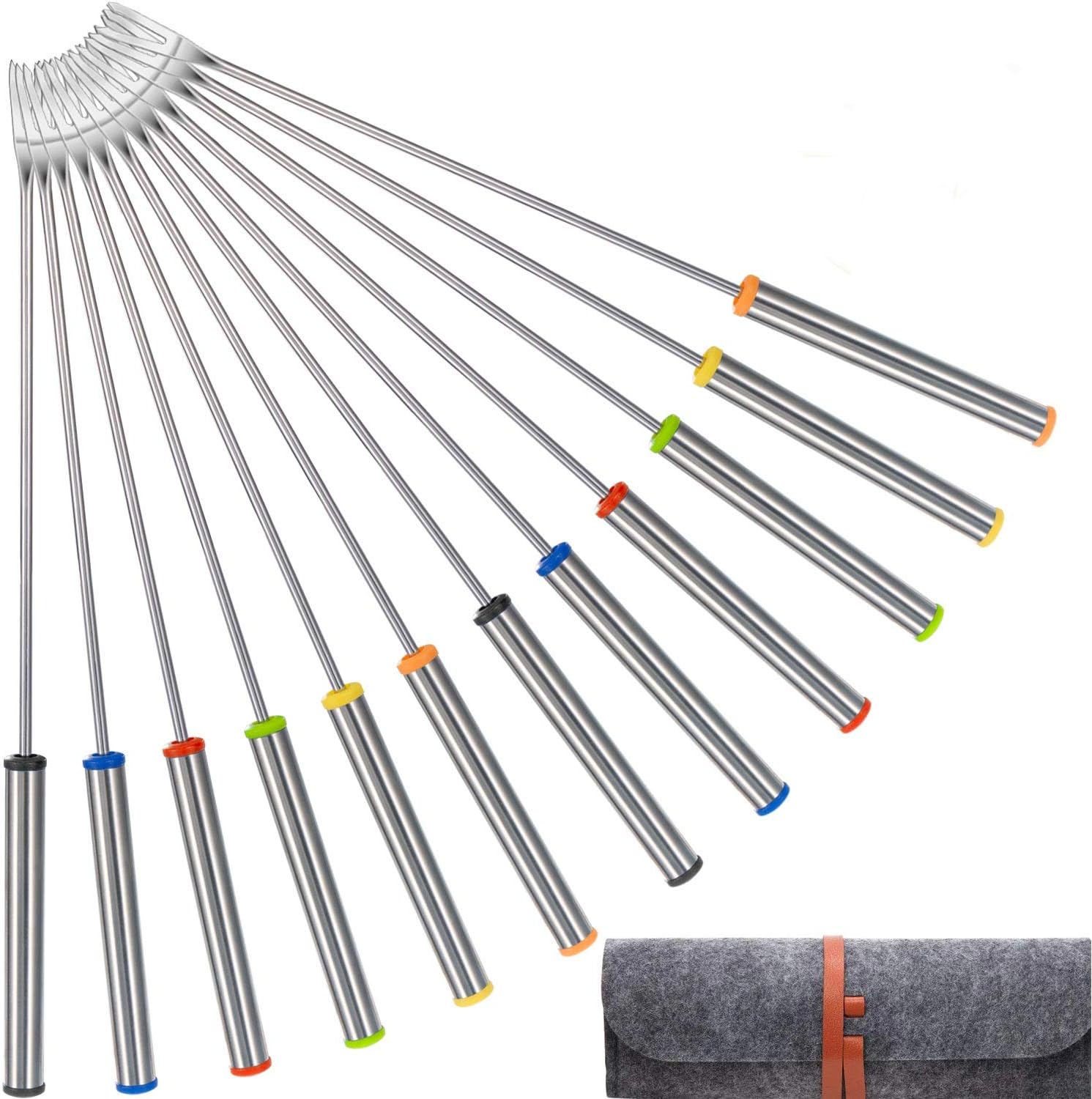 Stainless Steel Fondue Forks with Heat Resistant Handle for Cheese Chocolate Fondue Roast Marshmallows Meat, 9.5 Inch (12 Pack)