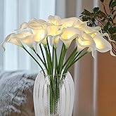 HOMESEASONS LED Lighted Artificial Flowers Calla Lily Lamp 20 Stems Real Touch Calla Faux Flower Lights for Valentine's Day Gift and Easter Home Kitchen Wedding Dining Table Decor(White)