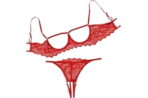 Lilosy Sexy Underwire Floral Lace Sheer Lingerie Set for Women See Through Bra and Panty 2 Piece