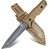 Purple Dragon Khaki Fixed Blade Outdoor Knife with Kydex Sheaths,D2 Steel Camping Knives for Bushcraft,Hiking and Wilderness,Full Tang G10 Handle, Gifts for Men