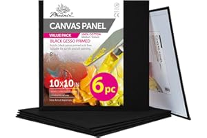 PHOENIX Black Canvas Boards for Painting - 10x10 Inch, 6 Pack - Paint Canvases Gesso Primed Cotton Acid Free, Blank Flat Canvas Panel for Acrylic, Oil, Tempera, Metallic, Neon Paints & Crafts