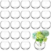 24 Pcs Glass Bubble Bowl Vase Bulk, Clear Round Glass Centerpiece Bowls for Valentine's Wedding Table Decor, Fish Flower Bud Vase Terrarium for Event Party DIY (3.5" h X 4.7" w)