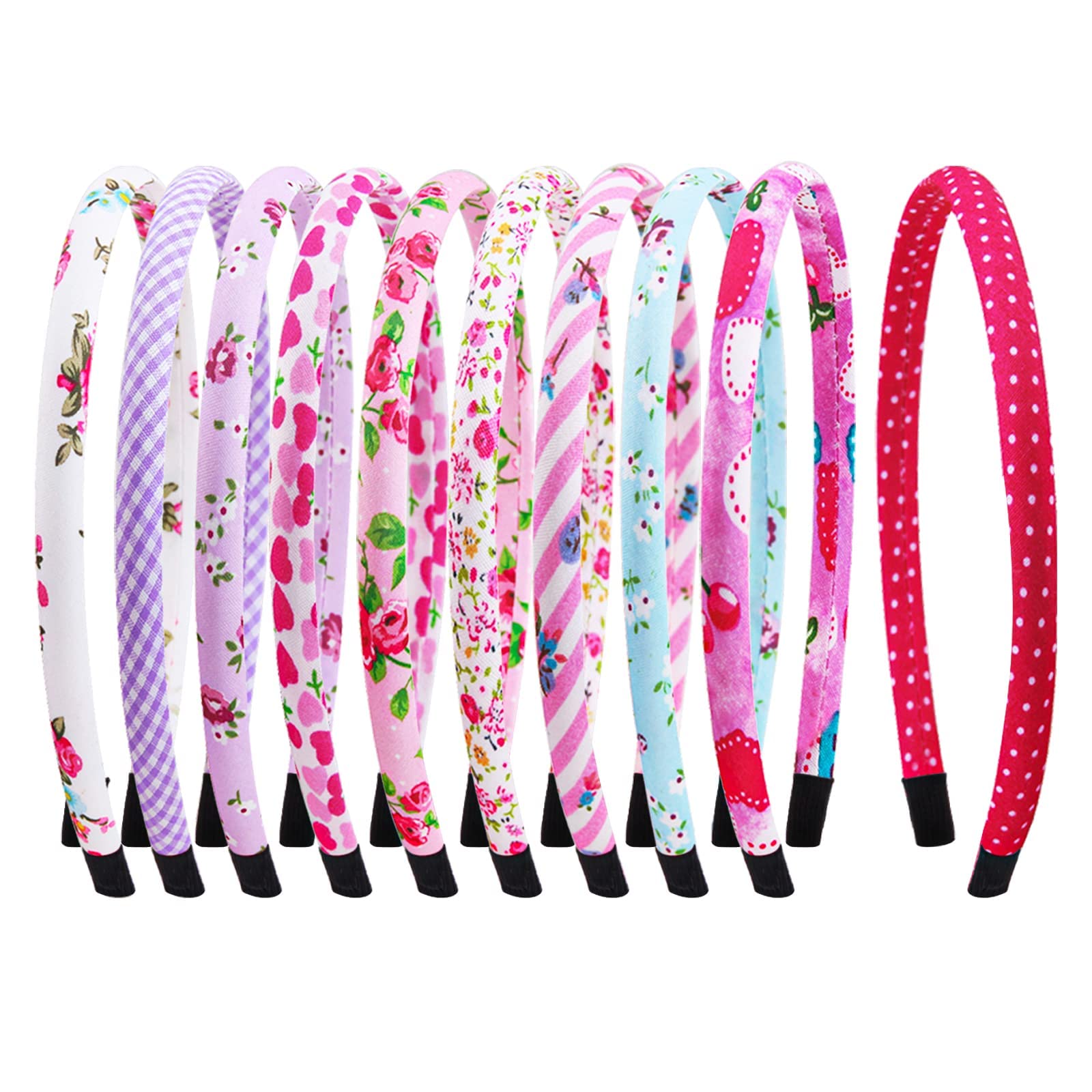 Alice Bands for Girls Kids Headbands Flower Strip Heart Covered Girls Headbands Children Hairbands (10pcs)