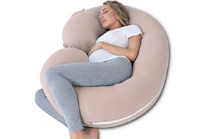 Meiz Pregnancy Pillow, Maternity Pillow, Pregnancy Pillow for Pregnant Women Sleeping with Cooling Cotton Cover, Apricot