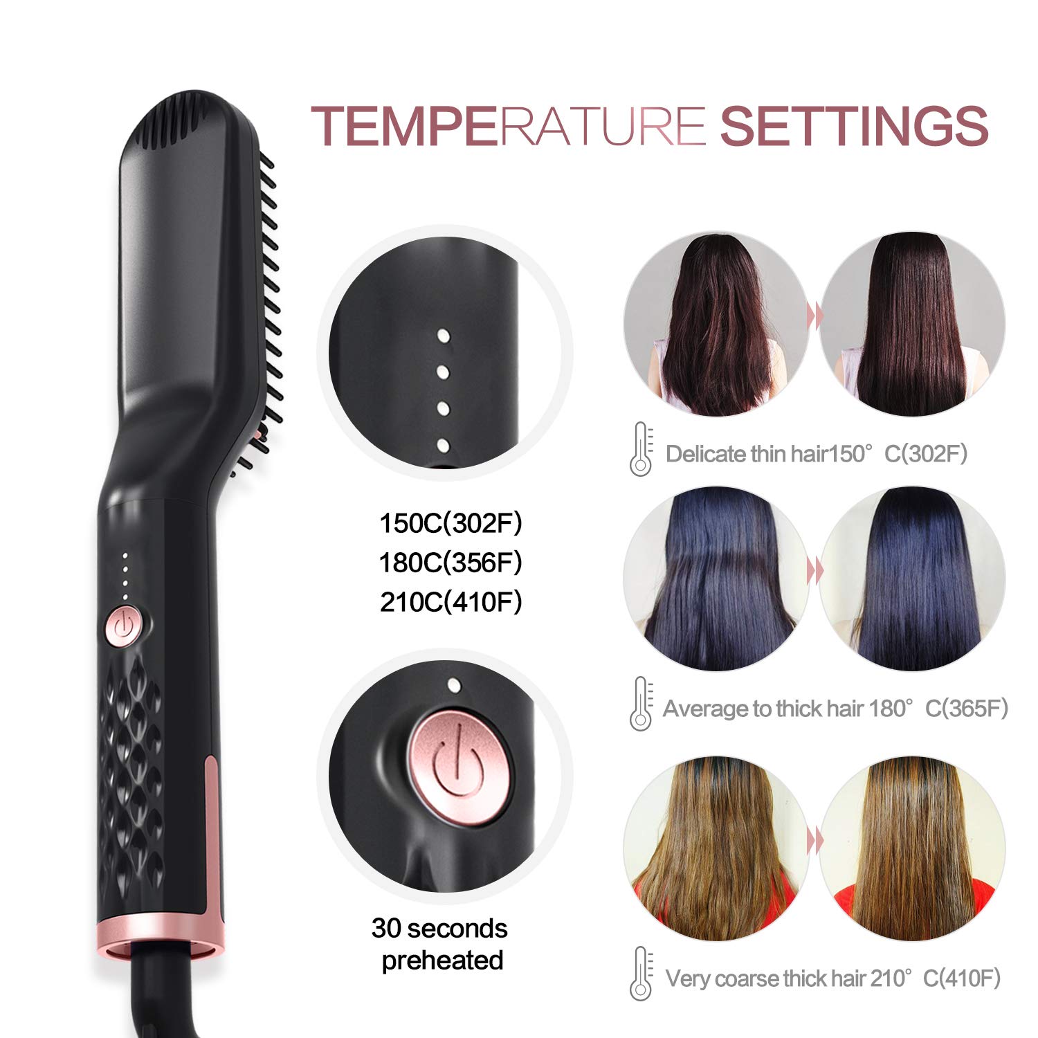RioRand Beard Straightener Brush Electric Multifunctional Quick Hair Heating Ionic Enhanced Straightening Brush-3 in 1 Styling Ceramic Anti-Scald Curling Iron Comb for Men Women Travel and Home