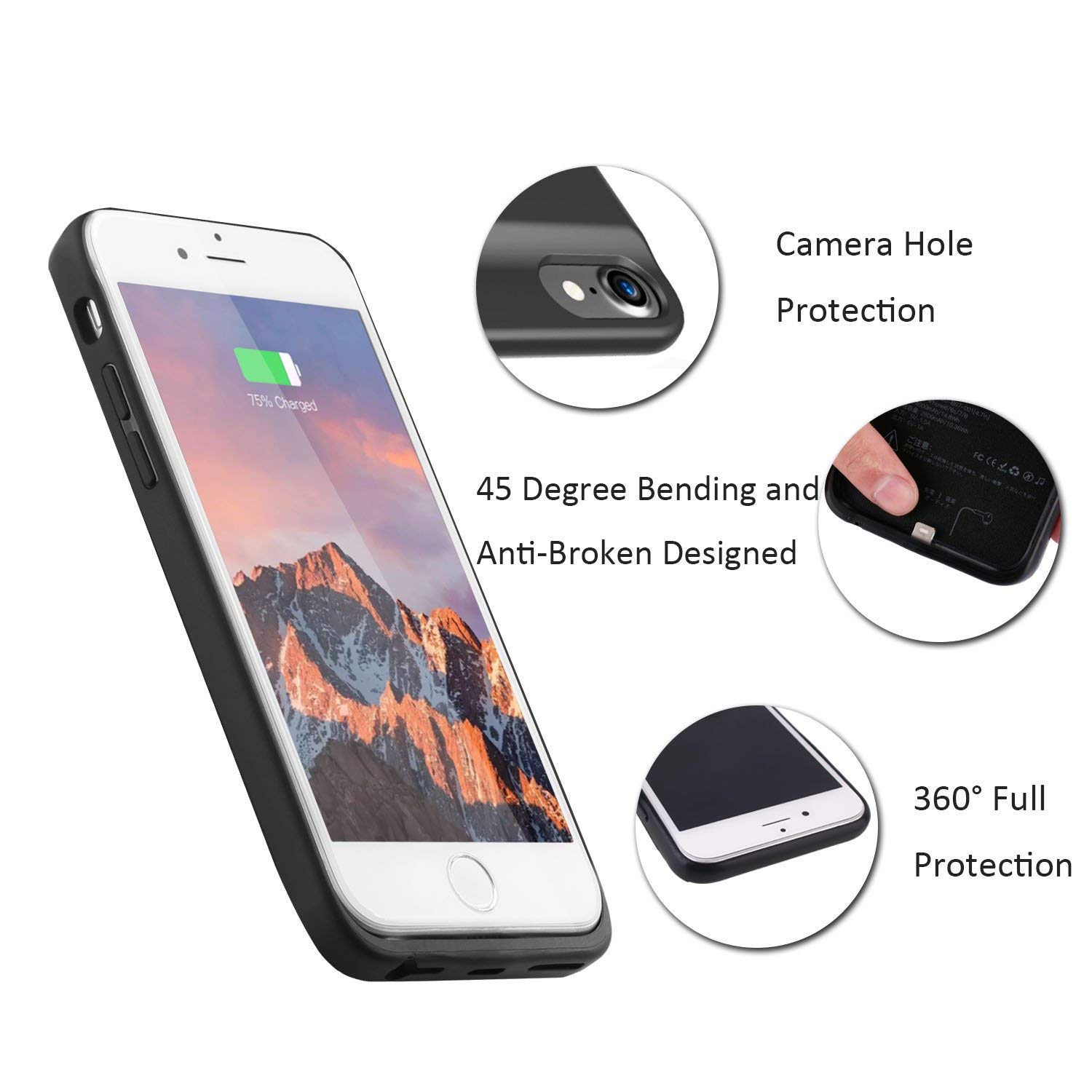 Mozeat Compatible With 4.7 Inch iPhone 6 6s 7 8 Battery Case Slim Rechargeable Protective Case Cover Charger Power Bank Extended 4000 mAh Black Charging Case External Battery Pack For iPhone 6 6s 7 8