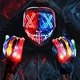 Max Fun Halloween Mask Glowing Gloves for Halloween Costume Cosplay Party Led Light Up Scary Masks for Halloween Party