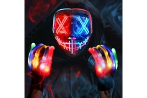 Max Fun Halloween Mask Glowing Gloves for Halloween Costume Cosplay Party Led Light Up Scary Masks for Halloween Party