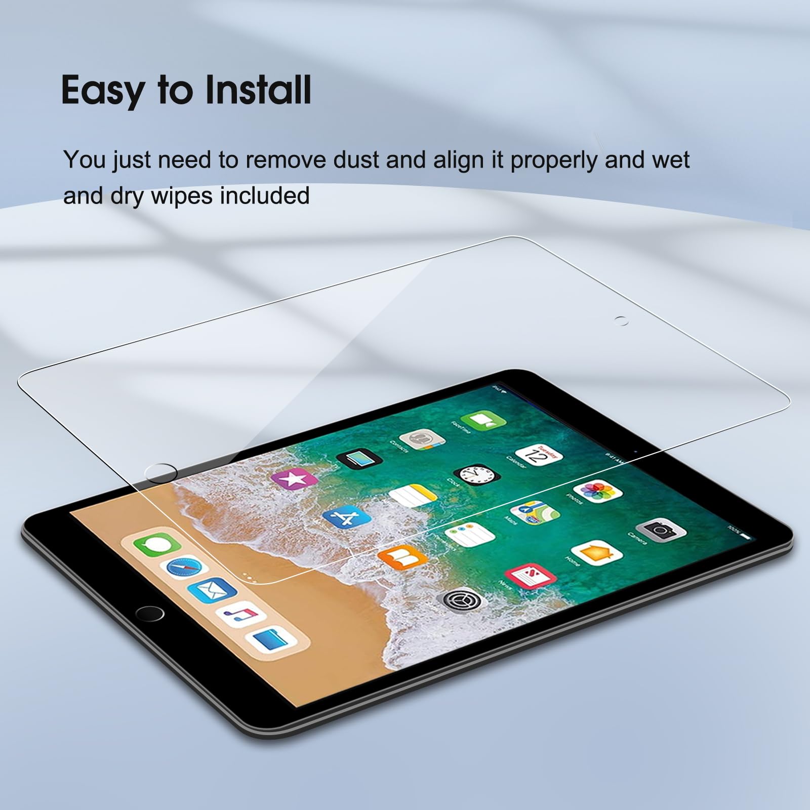 2 Pack Screen Protector for iPad 6th 5th Generation 9.7 Inch 2018/2017, Tempered Glass Compatible with iPad Air 2/Air 1/iPad Pro 9.7, Anti-Scratch 9H Hardness Apple Pencil Compatible