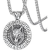 FaithHeart Norse Viking Wolf Pendant Necklace for Men/Women, Stainless Steel/18K Gold Plated Nordic Vikings Stuff Jewelry with Gift Packaging