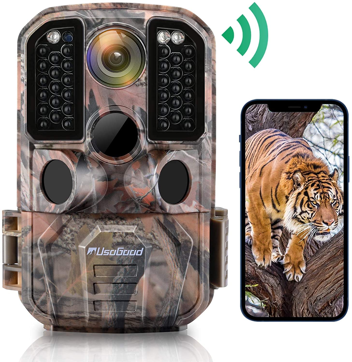 usogood Wildlife Camera WiFi 24MP 1296P Trail Camera, Hunting Game Trap with IR Night Vision Motion Activated IP66 Waterproof for Outdoor Wildlife Monitoring and Home Safety