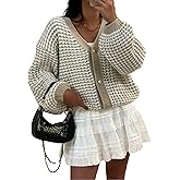 SISKIN Cardigan Sweaters for Women 2025, Button-Up V-Neck Waffle Knit Balloon Sleeve Oversized Cardigan