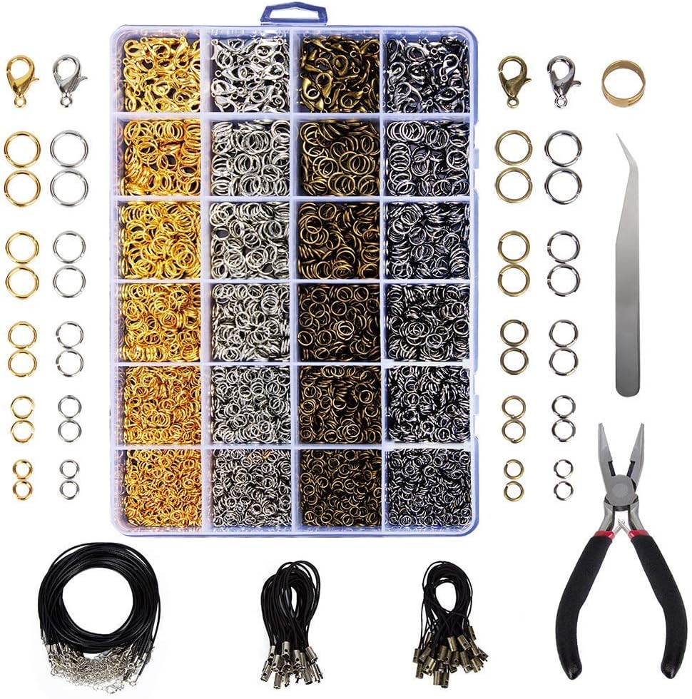 2873Pcs Jewelry Findings Jewelry Making Starter Kit with Open Jump Rings, Lobster Clasps, Jewelry Pliers, Black Waxed Necklace Cord for Jewelry Making Supplies and Necklace Repair