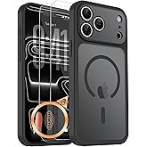 Zicpuny Magnetic for iPhone 17 Pro Max Case with Camera Control Button, Includes 2 Tempered Glass Screen Protectors, MagSafe Compatible Translucent Matte Phone Case for iPhone 17 Pro Max, Black