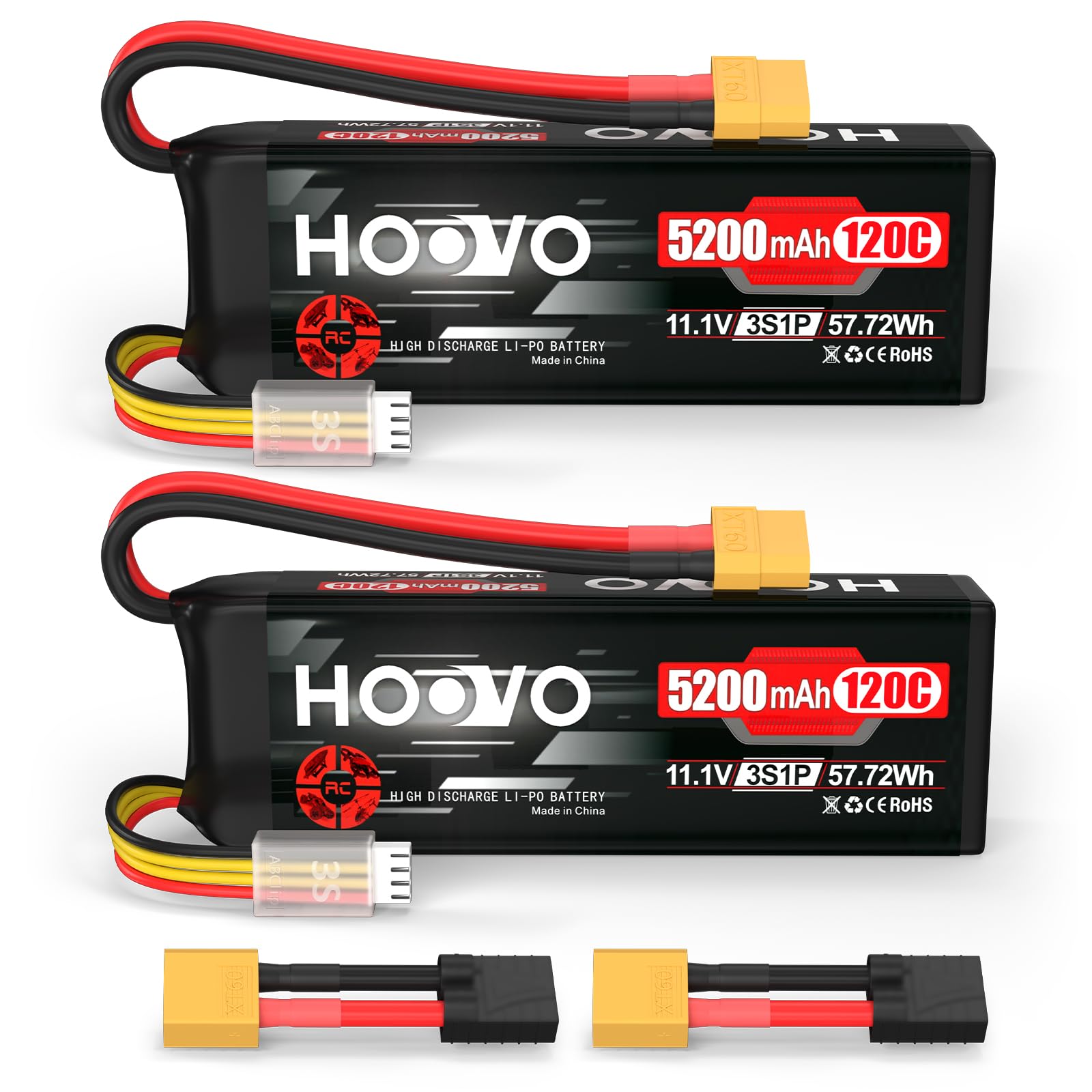 Photo 1 of HOOVO 3S LiPo Battery 5200mAh 120C Softcase with XT60 & TR Plug Compatible for RC Car RC Truck Airplane Helicopter Boat Racing RC Hobby, 2Pack