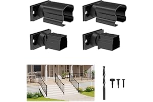 Egadis 4 Pack Aluminum Adjustable Railing Bracket Connector with Drill Bit, Deck Railing Bracket, Black Textured Powder-Coat Finish Rail System for Outdoor Decks, Porches & Balconies