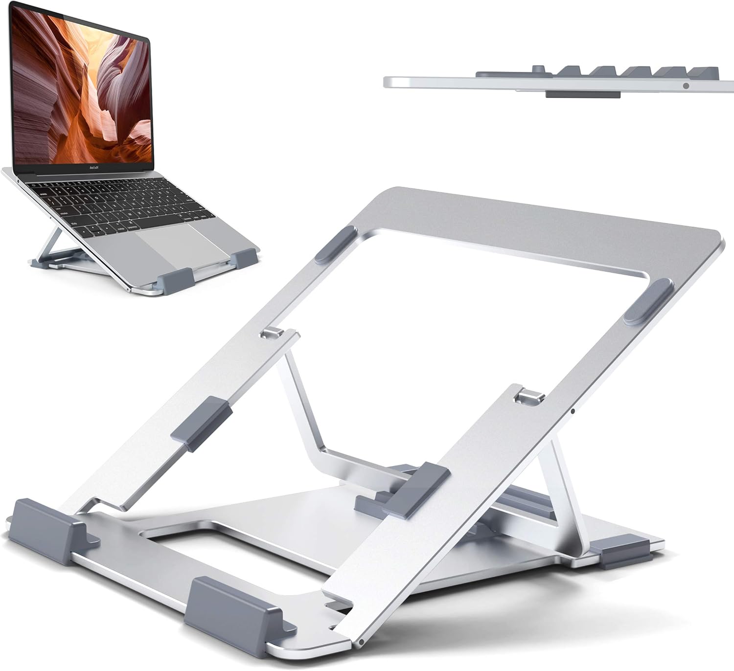 KTRIO Laptop Stand for Desk, Ergonomic Laptop Tablet Stand, Foldable Laptop Stands, Portable Adjustable 5 Position Laptop Stand, Compatible with MacBook, Dell XPS, HP, 10-15.6" Laptops, Silver: Office Products