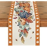 Artoid Mode 210 GSM Fall Table Runner Home Party Decor 13x72 Inch | Watercolor Pumpkin Leaves, Seasonal Kitchen Dining Table Decoration