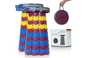 XplrKamp Retractable Folding Stool - Heavy Duty 400 lb Collapsible Portable Stool for Camping, Hiking, Fishing, Indoor/Outdoor with Non-Slip Base and Lightweight Design (Purple Yellow, 2-Pack)