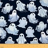 Feelyou Ghost Printed Upholstery Fabric by The Yard - Halloween Theme Outdoor Flying Ghost Pattern for Reupholstering Chairs, 1 Yard, Black and White