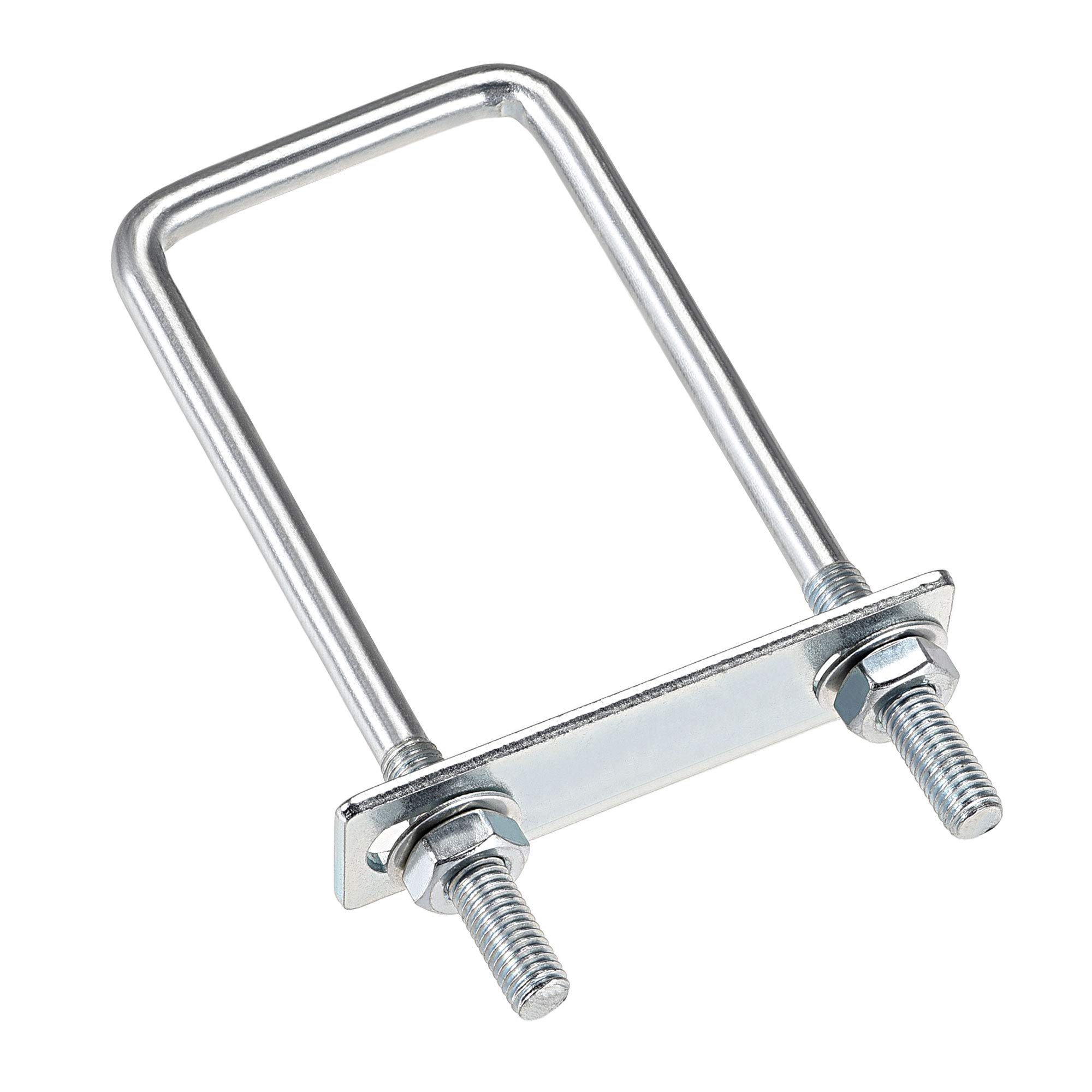 sourcing map Square U-Bolts 2"(50mm) Inner Width 150mm Length Carbon Steel M8 with Nuts, Frame Plate, Round Washers